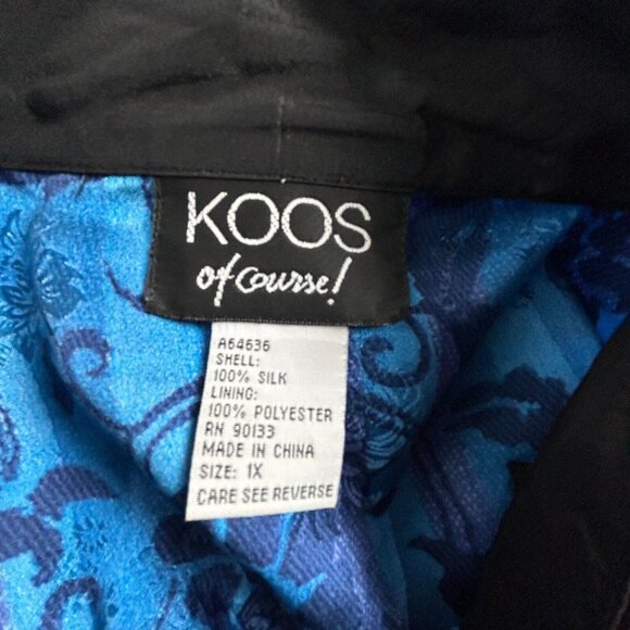 Koos Of Course Women's Long Sleeve Button Down Top Silk 1X Blue Floral Patchwork - Picture 4 of 9